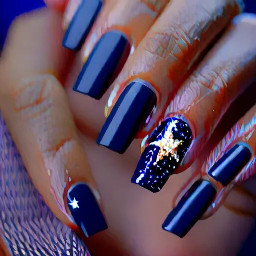 Deep nails with ring finger nail navy blue with a sparkly star