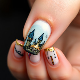 Harry potter house frensh tips whith gold pinkie