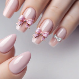 Coquette ballerina nails with french tips and bow charms