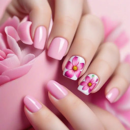 Cute pink nails for teenagers with flowers