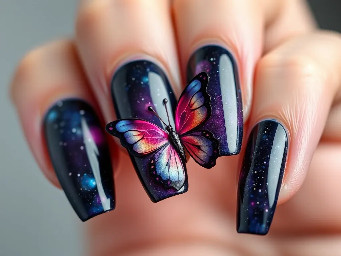 Make a birthday 3D flower and butterfly galaxy ombre with dark colors and little bit light colors