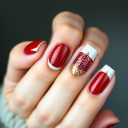 Blood red 3d and shimmer and French tip and gold base