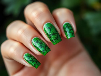 Simple yet intricate nails based on DC villain Poison Ivy. I want them to be badass yet whimsical. Not completely green either