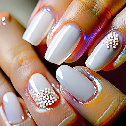 En amande pas trop long avec une French blanche et peut être des perle blanche ainsi qu’un ongle différent