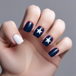 Navy nails with maroon ring finger with white star outline