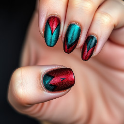 Red, teal, black. Gothic. Chrome