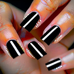 Long black square nails with French Tips