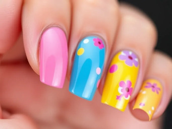 Fun spring retro summer colorful, pink blue purple yellow