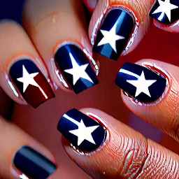 Navy blue nails with ring finger nail dark red with a white star