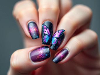 Make a birthday 3D flower and butterfly galaxy ombre with dark colors and little bit light colors
