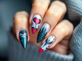 Kingdom hearts themed nails for short-med pointed almomd nails