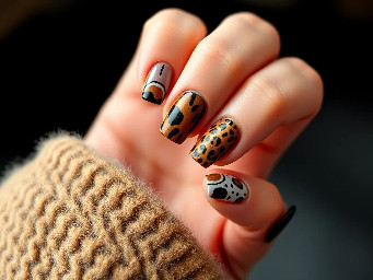 square nails, Y2K vibe, no charms, no black or white, each nail has a different y2k design, middle fingers should have French tip, at least one nail should have cheetah print, no black, white or brown