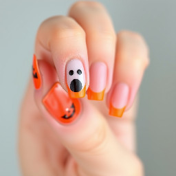 orange french tip with web halloween/ fall design simple