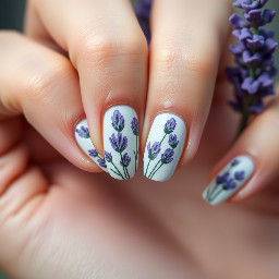 Cateye polish with painted lavander plants and classy finish