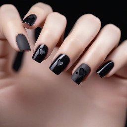 Black French tips with black hearts