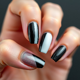 marron nails that say luray in marroon white and black