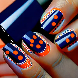 Navy blue with orange polka dots