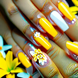 nude color, yellow color tips, white colored flower design