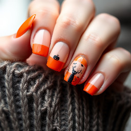 orange french tip with halloween/ fall design simple
