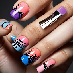 For a stunning nail design inspired by the union of a sunset, zebra, and cityscape, here's a step-by-step guide to achieve the perfect look:   **Materials Needed:** 1. Nail polish in the following colors:    - Sunset shades (oranges, pinks, purples, and blues)    - Black and white for the zebra pattern    - Metallic silver or gold for the cityscape    - Clear topcoat 2. Nail art brushes or nail striping tape 3. Nail polish remover 4. Cotton swabs 5. Nail file and buffer 6. Nail decals or stickers (optional) 7. Nail rhinestones or studs (optional)   **Step 1: Prepare Your Nails** - Start with clean, dry nails. Remove any old nail polish and shape your nails with a file. Buff the surface for a smooth canvas.   **Step 2: Base Coat** - Apply a clear base coat to protect your nails and help the polish adhere better. Allow it to dry completely.   **Step 3: Sunset Sky** - For the sunset element, choose a warm sunset color palette. Begin by applying a light orange or pink polish to the base of your nails. - Gradually layer different sunset colors (pink, purple, and blue) from the base towards the tips, blending them together like a gradient. Use a sponge or a makeup sponge applicator for a smoother transition. - Allow the sunset colors to dry completely.   **Step 4: Zebra Pattern** - For the zebra element, use black and white nail polish. - Use a nail art brush or nail striping tape to create zebra stripes on one or two accent nails. These stripes should be thin and irregular, mimicking zebra stripes. - Allow the zebra stripes to dry completely.   **Step 5: Cityscape** - For the city element, choose a metallic silver or gold polish for a futuristic cityscape. - On the remaining nails, create a cityscape by drawing skyscrapers and buildings with the metallic polish. You can use a thin nail art brush for this. - Allow the cityscape to dry completely.   **Step 6: Details and Accents (Optional)** - If desired, you can add nail decals, stickers, or rhinestones to enhance the design. Place them strategically on the nails where it complements the overall look.   **Step 7: Top Coat** - Apply a clear topcoat to seal and protect your design. This will give your nails a glossy finish and make the design last longer.   **Step 8: Cleanup** - Use a cotton swab dipped in nail polish remover to clean up any polish mistakes or excess around the edges of your nails.   **Step 9: Final Touches** - Allow your nails to dry completely before going about your day.   For the nail polish, you can find a wide range of colors and brands online. Consider using popular brands like OPI, Essie, or Sally Hansen. Here's a link to a popular online nail polish retailer: [Nail Polish Shop](https://www.nailpolishshop.com/)   With this design, you'll have a unique and eye-catching combination of a sunset, zebra, and cityscape on your nails, creating a one-of-a-kind look that's sure to impress.