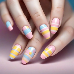 Easter pastel pink yellow blue stripes, polka dots, French tips