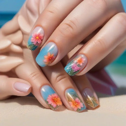 outer banks north carolina vibes, summery, round/almost short, only normal gel and blooming gel