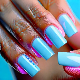 pink nude base with baby blue french tips