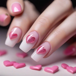 coffin nails with pretty pink hearts and french tip
