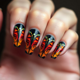 Short coffin shaped with a pattern inspired spired by Madagascan sunset moths