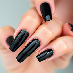 Long black square nails with French Tips