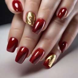 Blood red 3d and shimmer and French tip and gold base