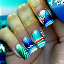 A square shape with a sea theme nails
