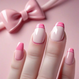 pastel pink french tip nails with a rouge pink bow on the ring finger