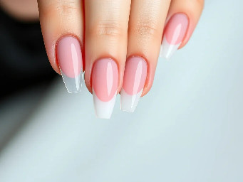 clear, coffin shaped, cute, pink, birthday theme, french tip and acrylic