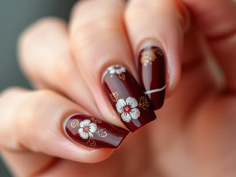 Flowers with lace design (only on the top like a French tip) in a deep brown red cola color