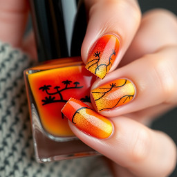 Create me sunset ombre nails with a nail stamp using only KAISE/KASI nail colours with the ring fingers in catseye