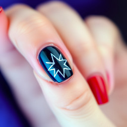 Dark red nails with navy blue ring finger with white star outline
