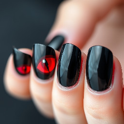 Black chrome tip with blood red cat eye nails