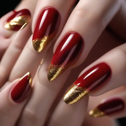 Blood red 3d and shimmer and French tip and gold base