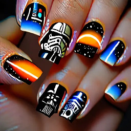 Star Wars binary sunset with hut and moons on almond shaped nails