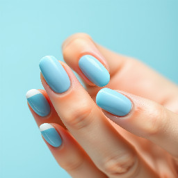 Sky blue, French tip, summer, almond shaped
