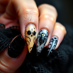 Create a spooky Halloween set that is on stiletto nails but very trendy