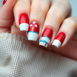 Red and white beach nails for Alabama
