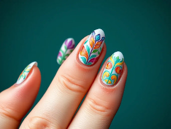 greece nails colorful almond shape