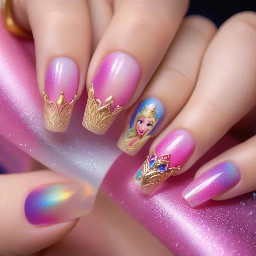 Create a realistic set of princess nails themed after Aurora from sleeping beauty, does not need to include images of Aurora herself.