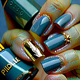 All nails use the same muted slate blue slightly mixed with a soft Pittsburgh, not different shades. The entire nail does not have to be blue. Some nails can have sheer nude bases with slate blue. every nail is different but they all coordinate. Mostly painted details only. The gold accents on most nails, like delicate outlines, curved French borders, or tiny metallic details. A couple of painted blue flowers.