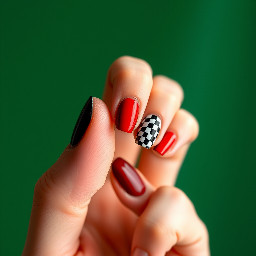 Black and white checked with red accents