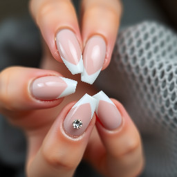sharp almond medium length simple fall nails with french tip and clear rhinestones