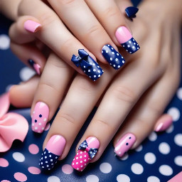 Mix and match design with navy blue and pink colours, with bows and polka dots