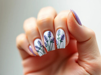 Cateye polish with painted lavander plants and classy finish